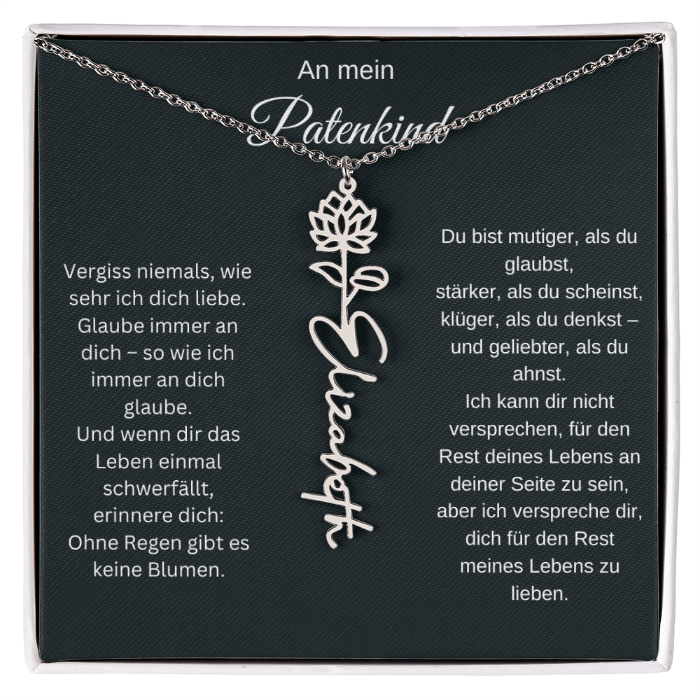 An mein Patenkind Geburtsblume Namenskette Silber Gold personalisierte Gravur