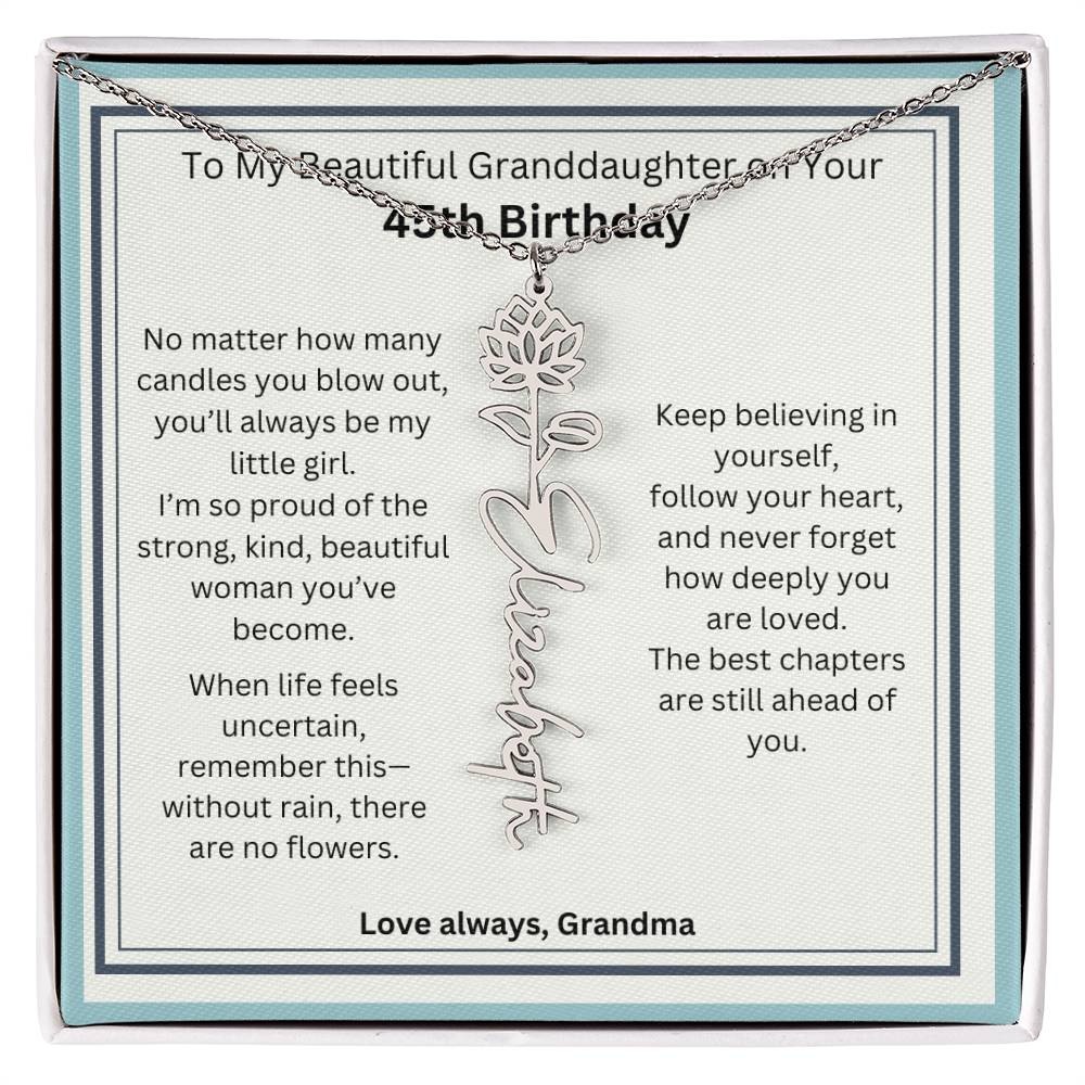 45th Birthday Gift for Granddaughter - Birth Flower Name Necklace