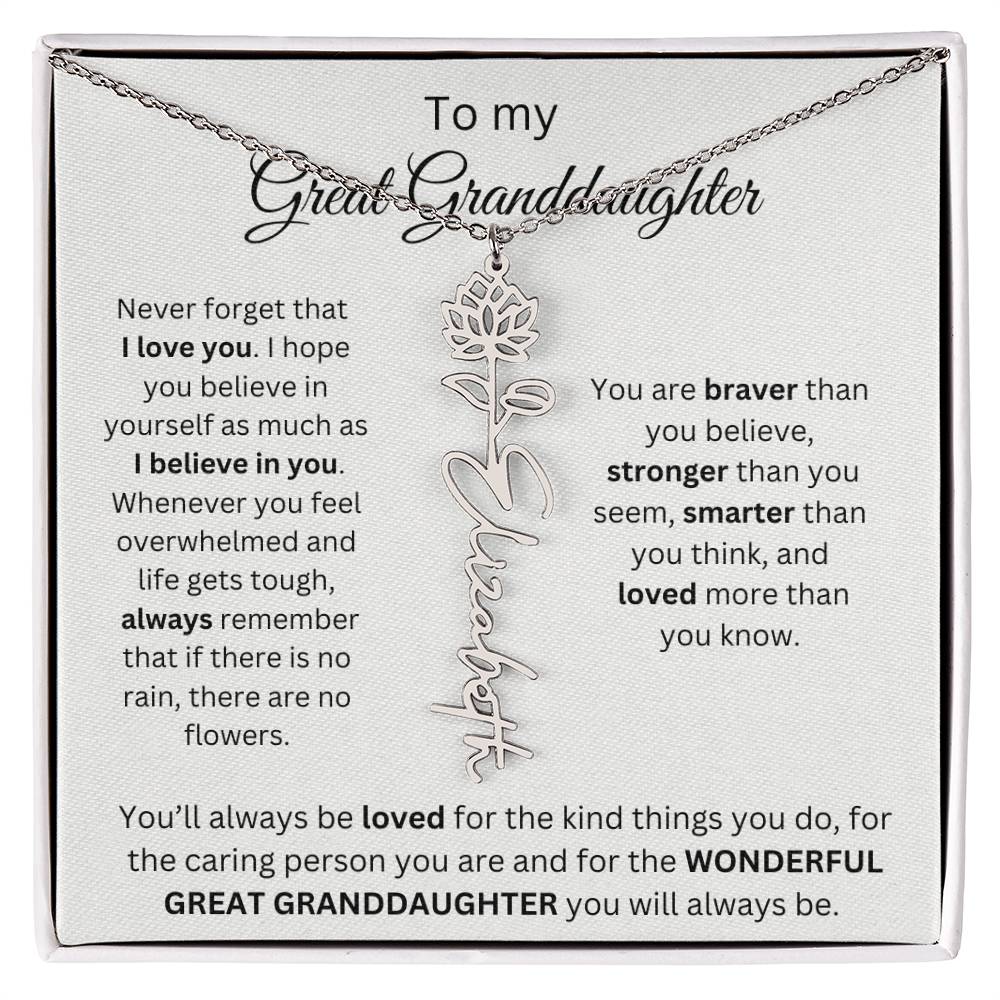 To My Great Granddaughter | I Love You | Flower Name Necklace