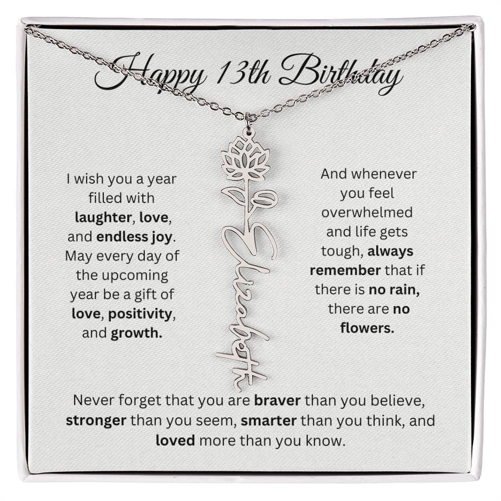 Happy 13th Birthday - Flower Name Necklace