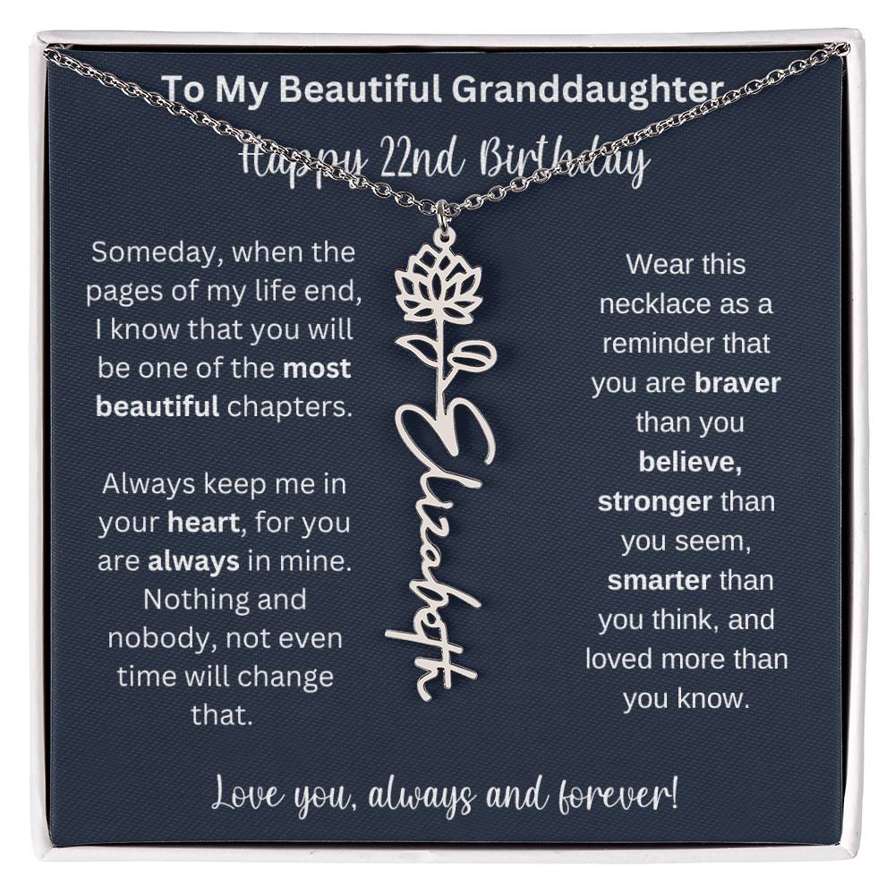 22nd Birthday Gift For Granddaughter | Personalized Birth Flower Name Necklace