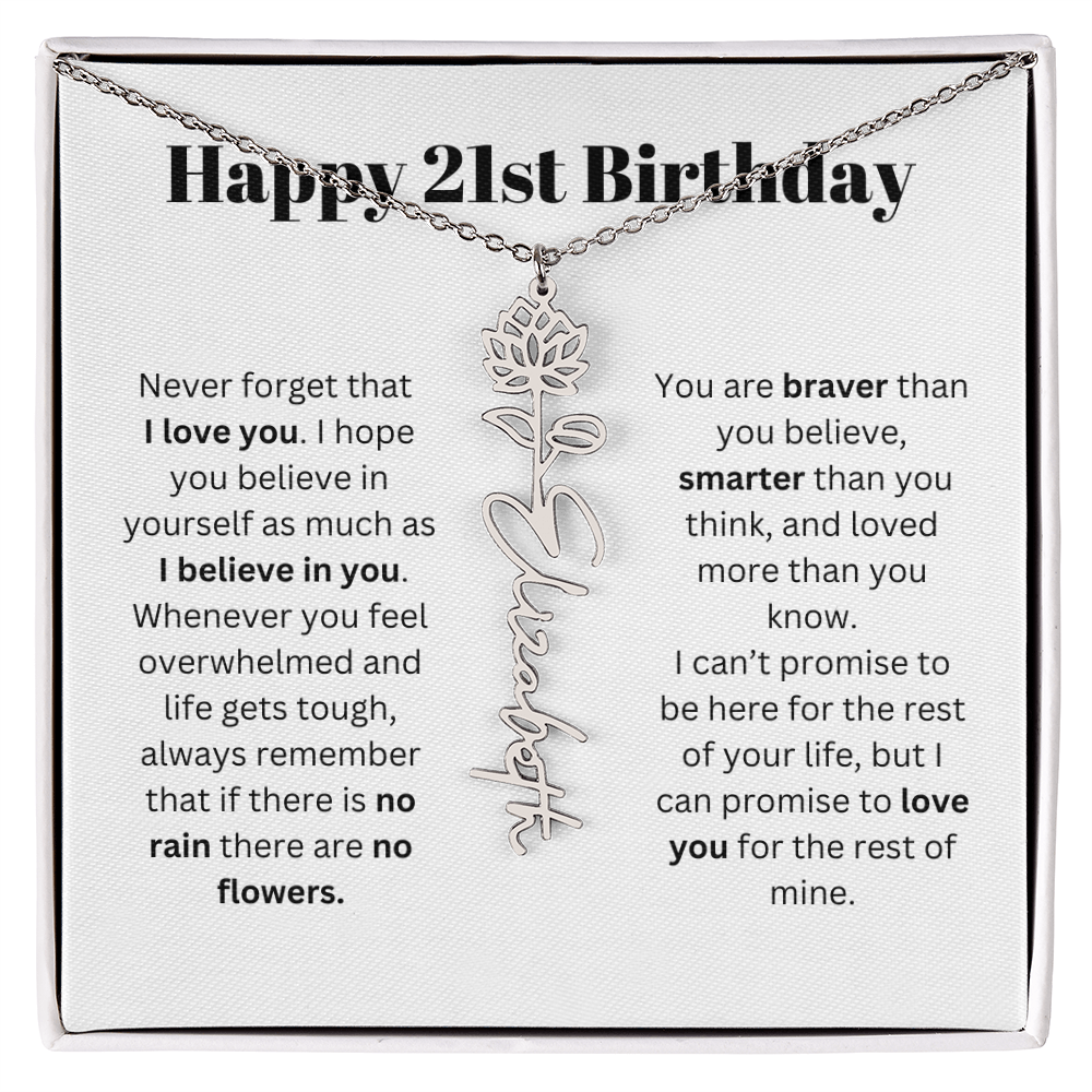 21st Personalized Birthday Gift for Her - Flower Name Necklace