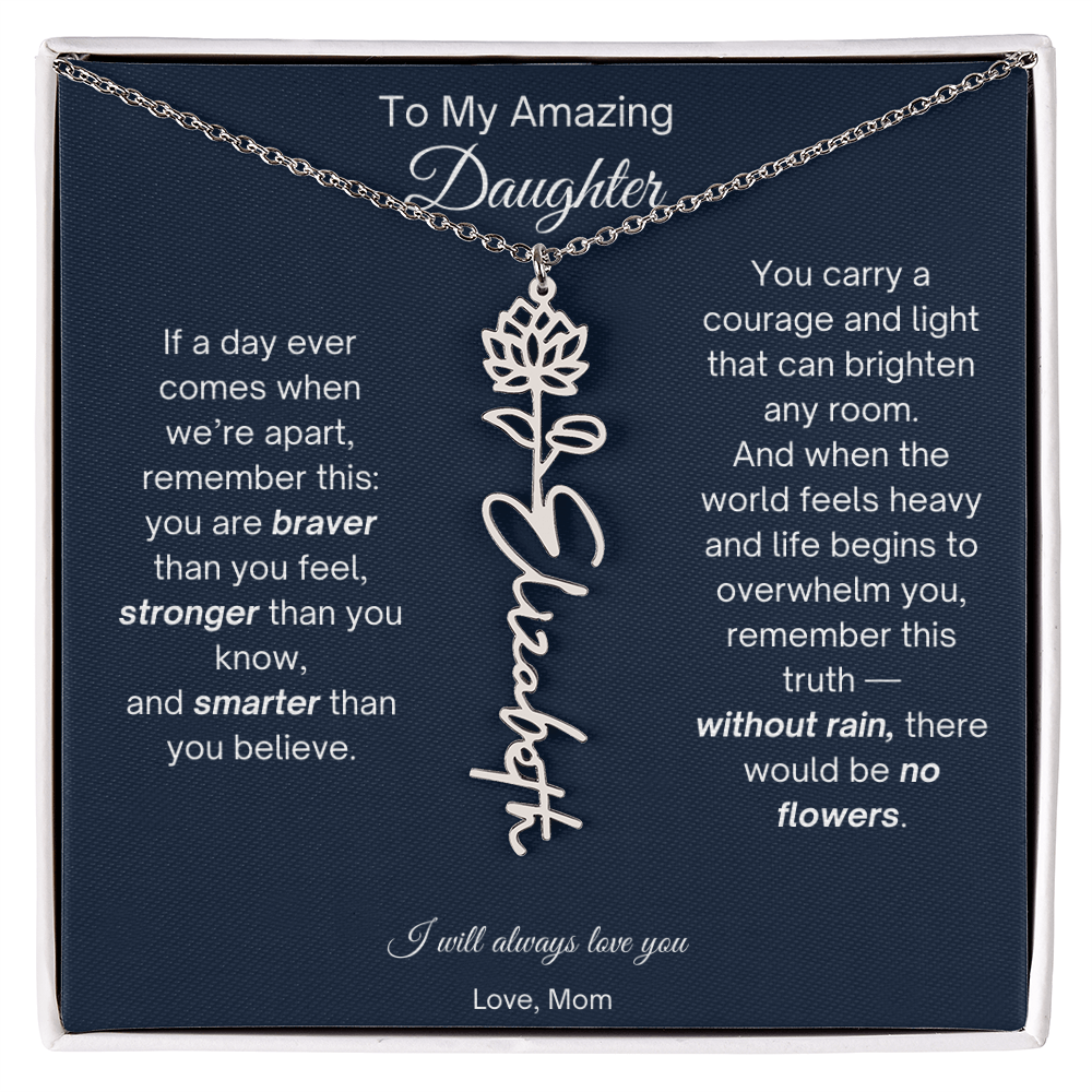 Daughter Necklace from Mom - Birth Flower Name Necklace