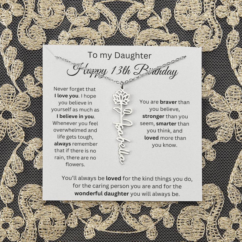 Happy 13th Birthday - Flower Name Necklace
