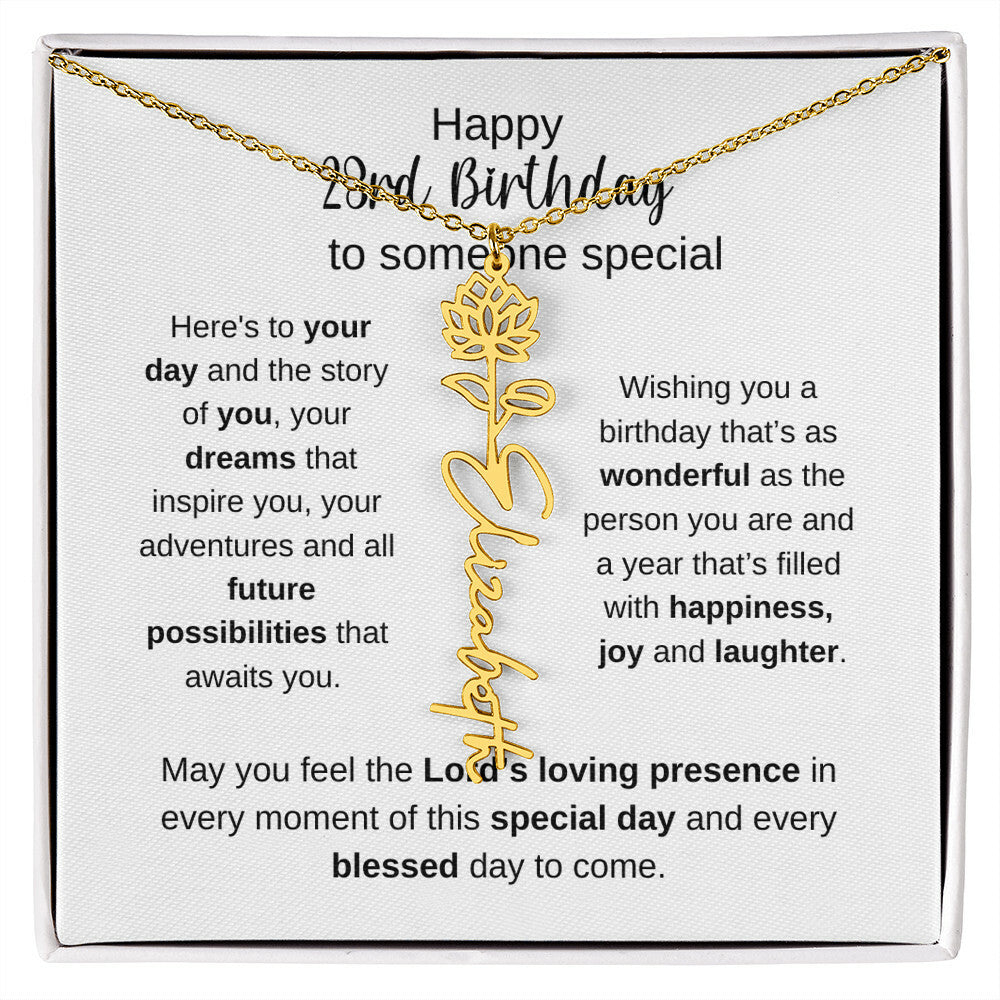 Happy 23rd Birthday To Someone Special - Flower Name Necklace