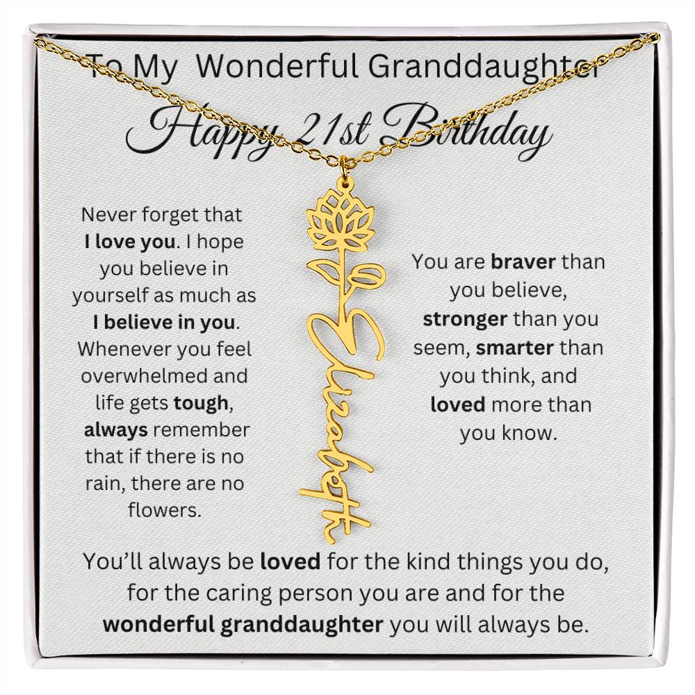 To My Wonderful Granddaughter - Happy 21st Birthday - Flower Name Necklace