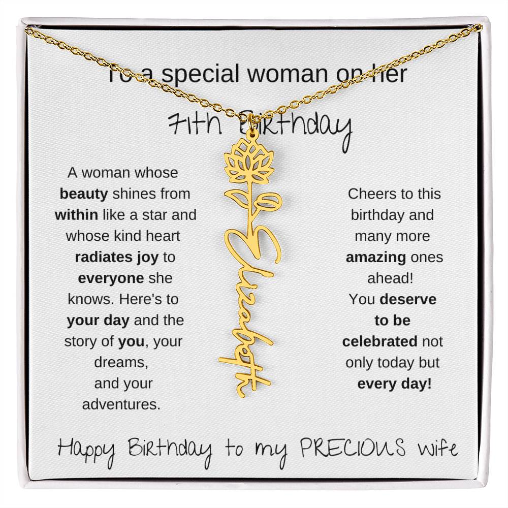 Happy 71th Birthday To My Precious Wife - Birthflower Necklace