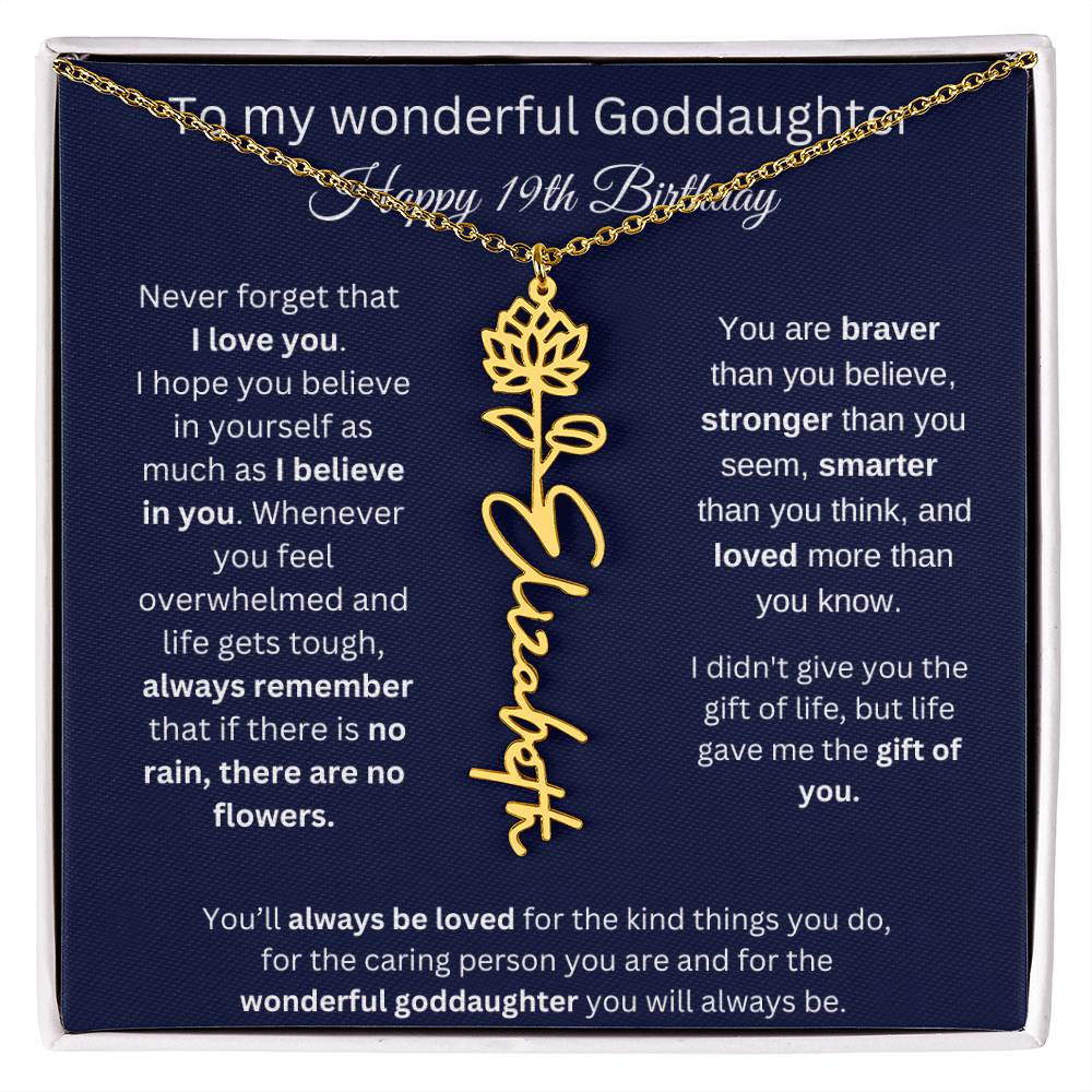 Goddaughter 19th Birthday Gift | Flower Name Necklace