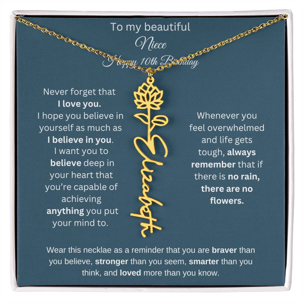10th Birthday Name Birthflower Necklace Gift for Niece