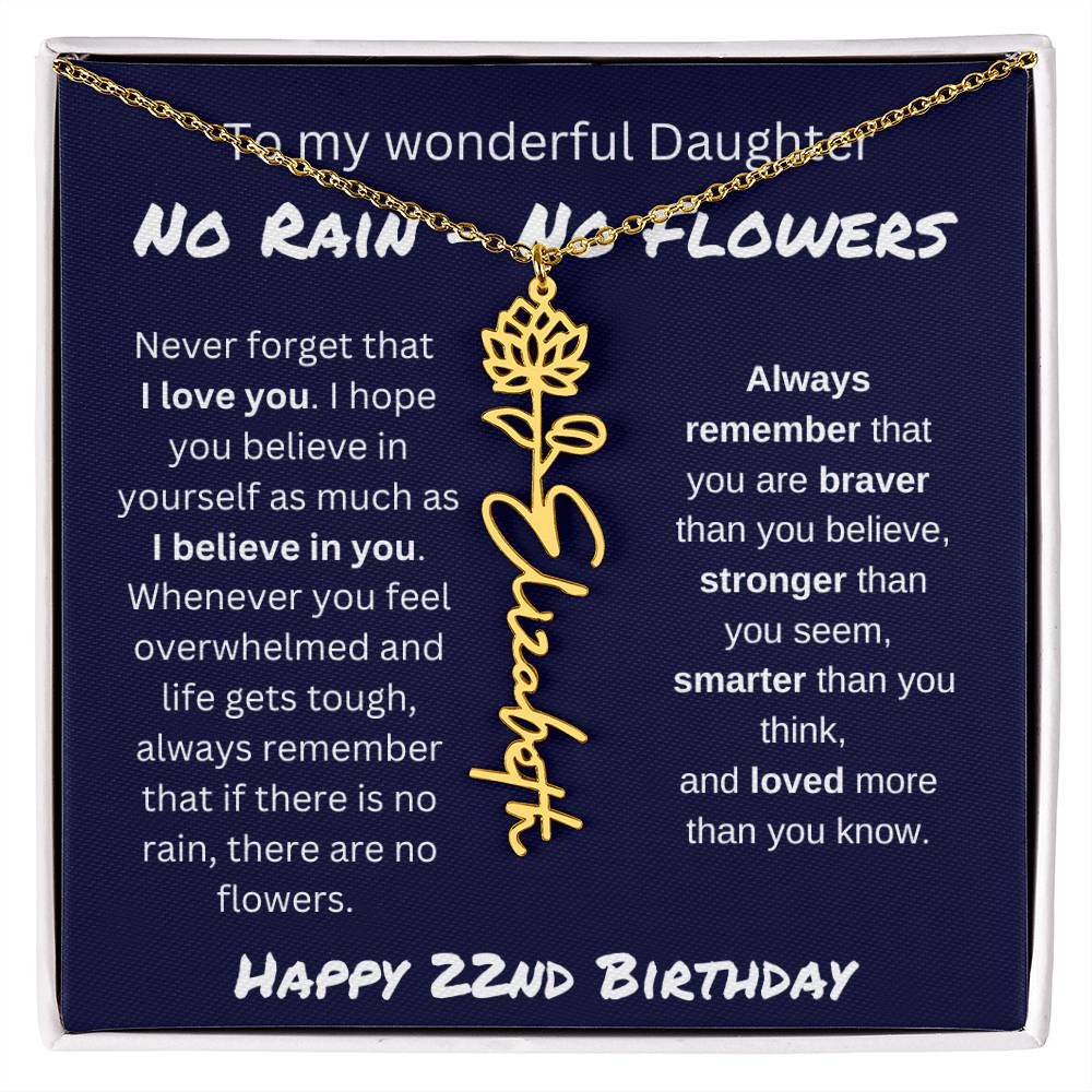No Rain - No Flower | Happy 22nd Birthday | Flower Name Necklace