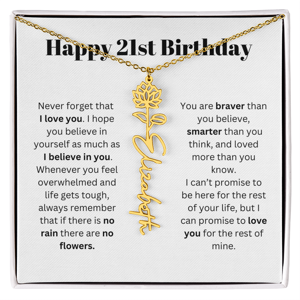 21st Personalized Birthday Gift for Her - Flower Name Necklace