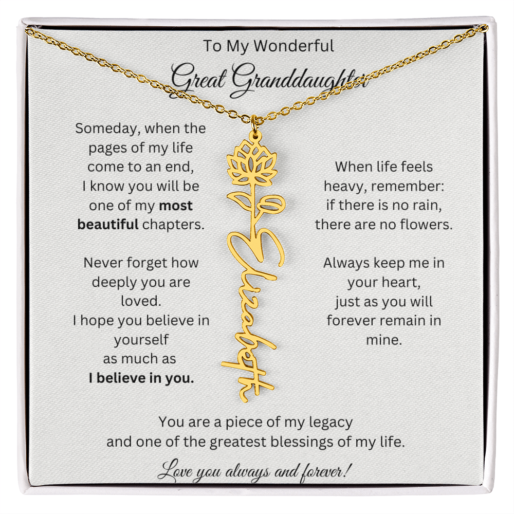 Great Granddaughter Gift - Custom Birth Flower Name Necklace