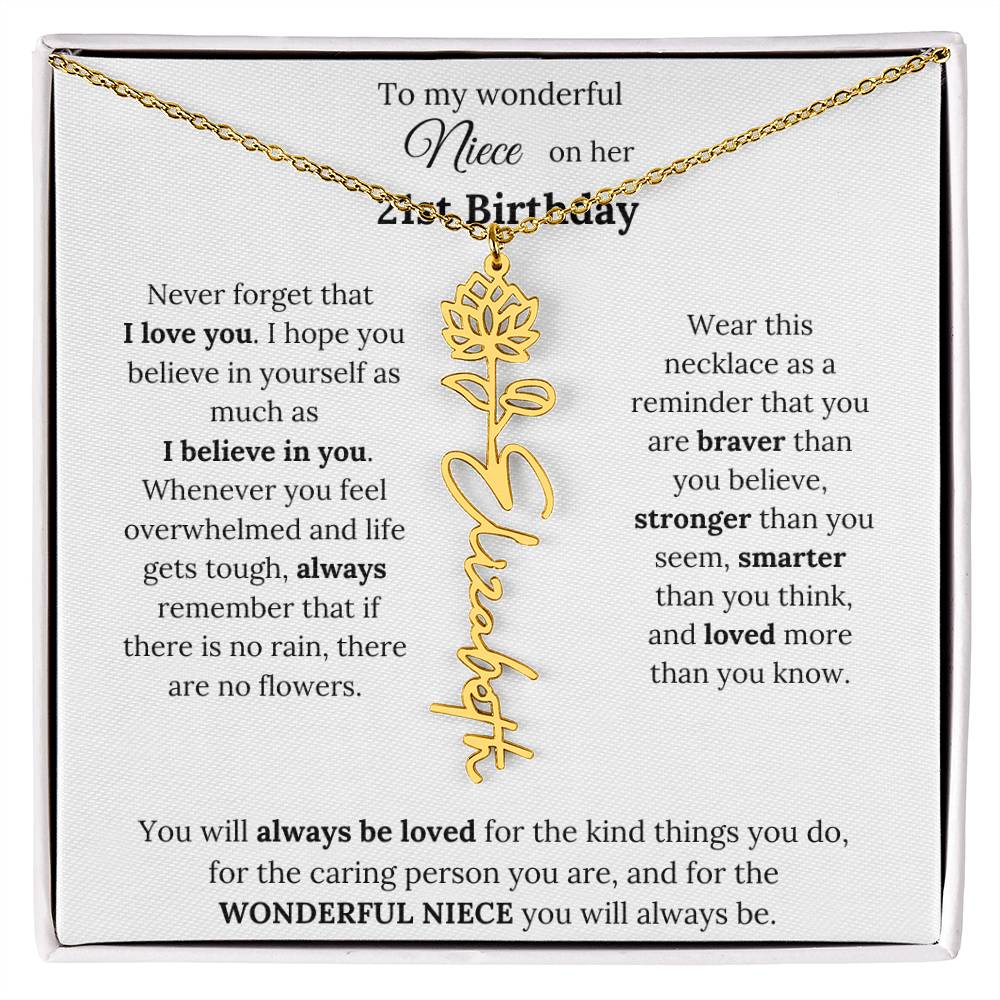 To My Wonderful Niece Happy 21st Birthday | Flower Name Necklace