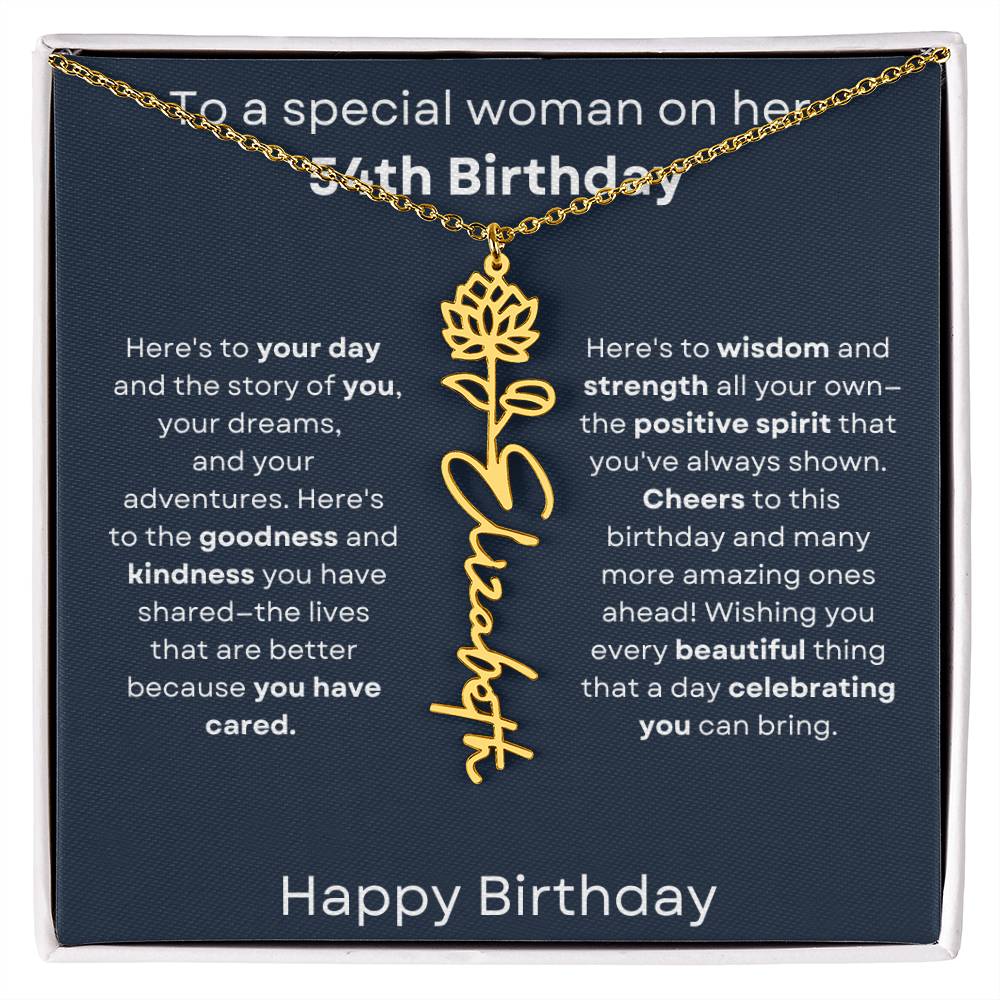 To A Special Woman On Her 54th Birthday - Flower Name Necklace