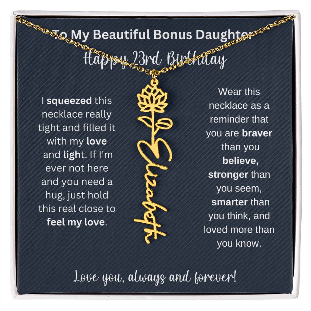 To My Beautiful Bonus Daughter | Happy 23rd Birthday | Flower Name Necklace