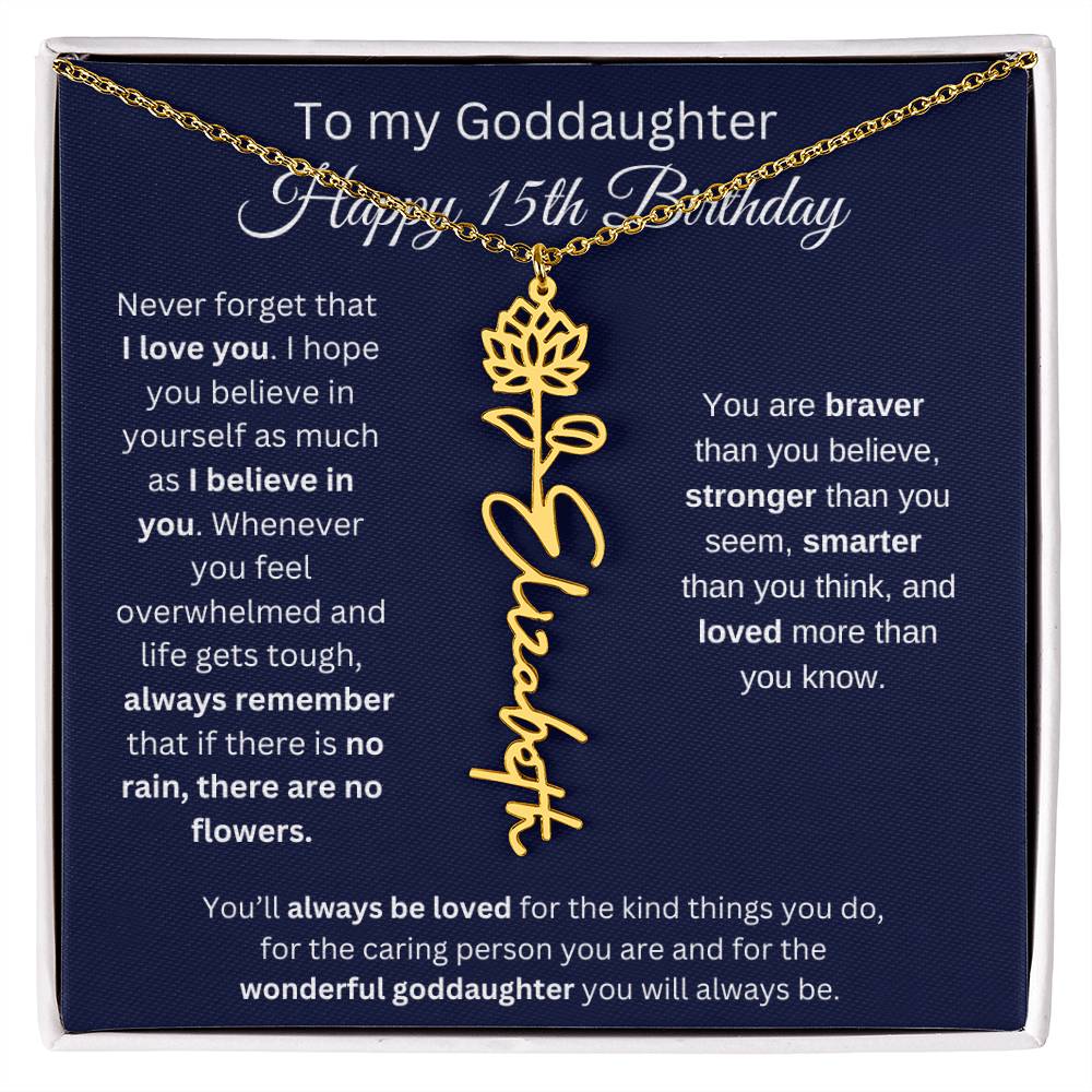 To My Goddaughter - Happy 15th Birthday - Flower Name Necklace