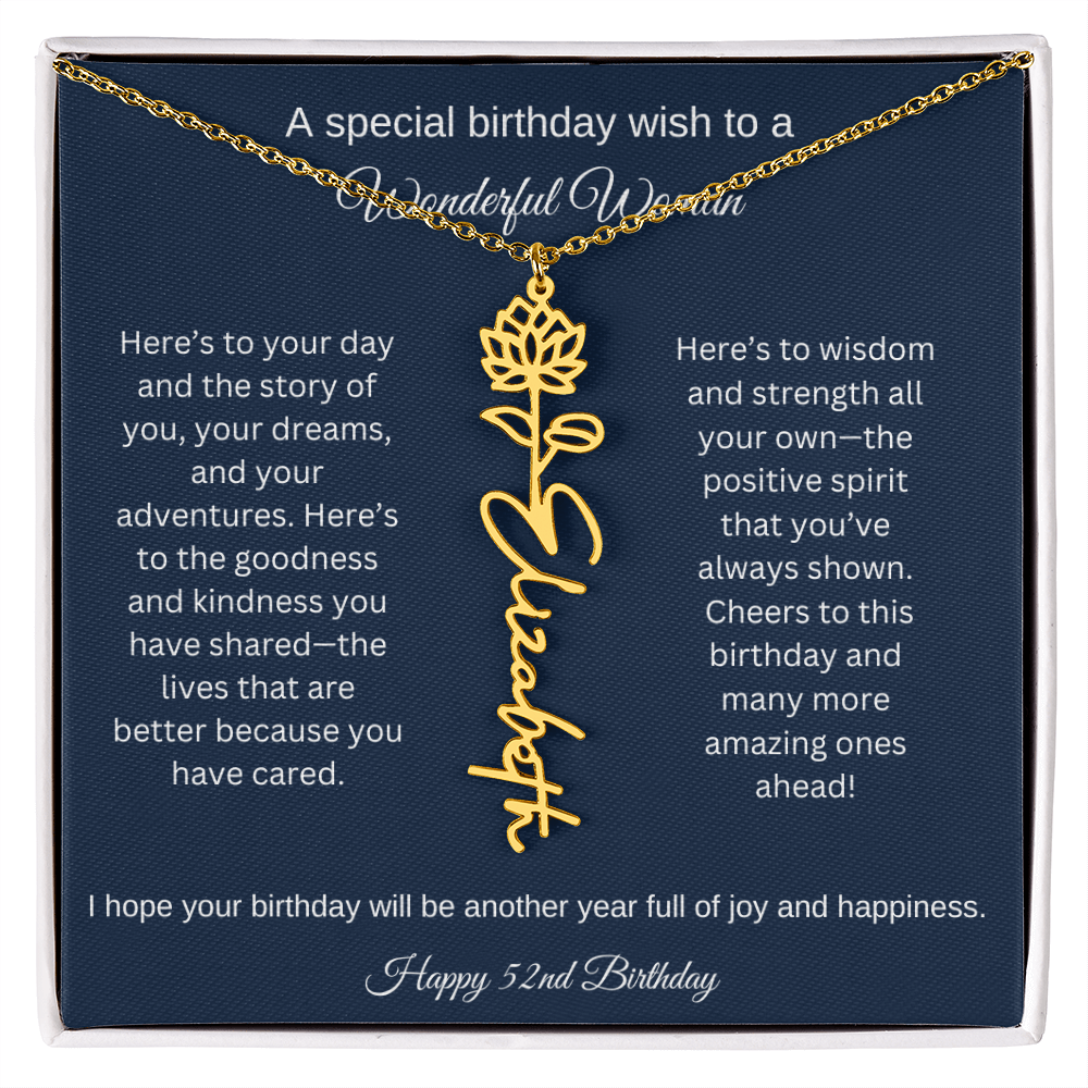 52nd Birthday Gift Idea - Flower Name Necklace