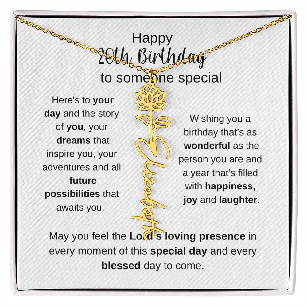 Happy 20th Birthday To Someone Special - Flower Name Necklace
