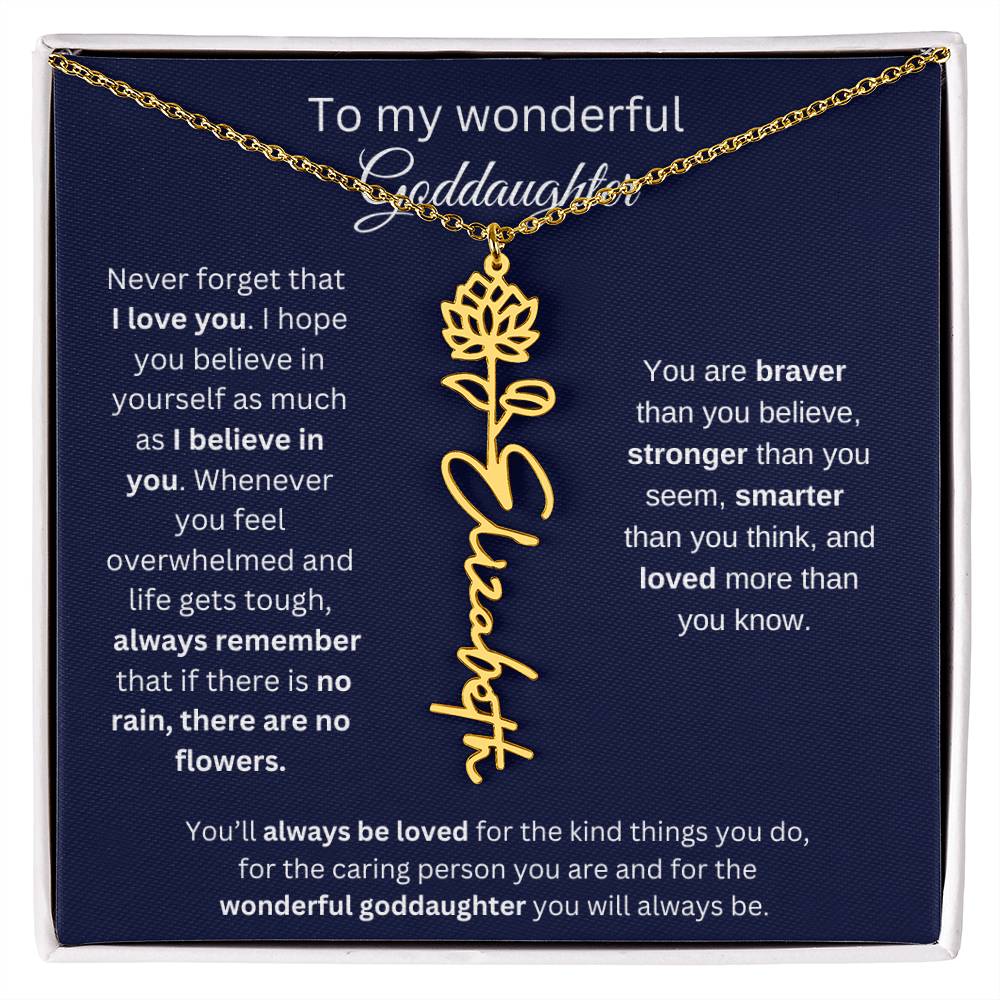 To My Wonderful Goddaughter - I Love You - Flower Name Necklace