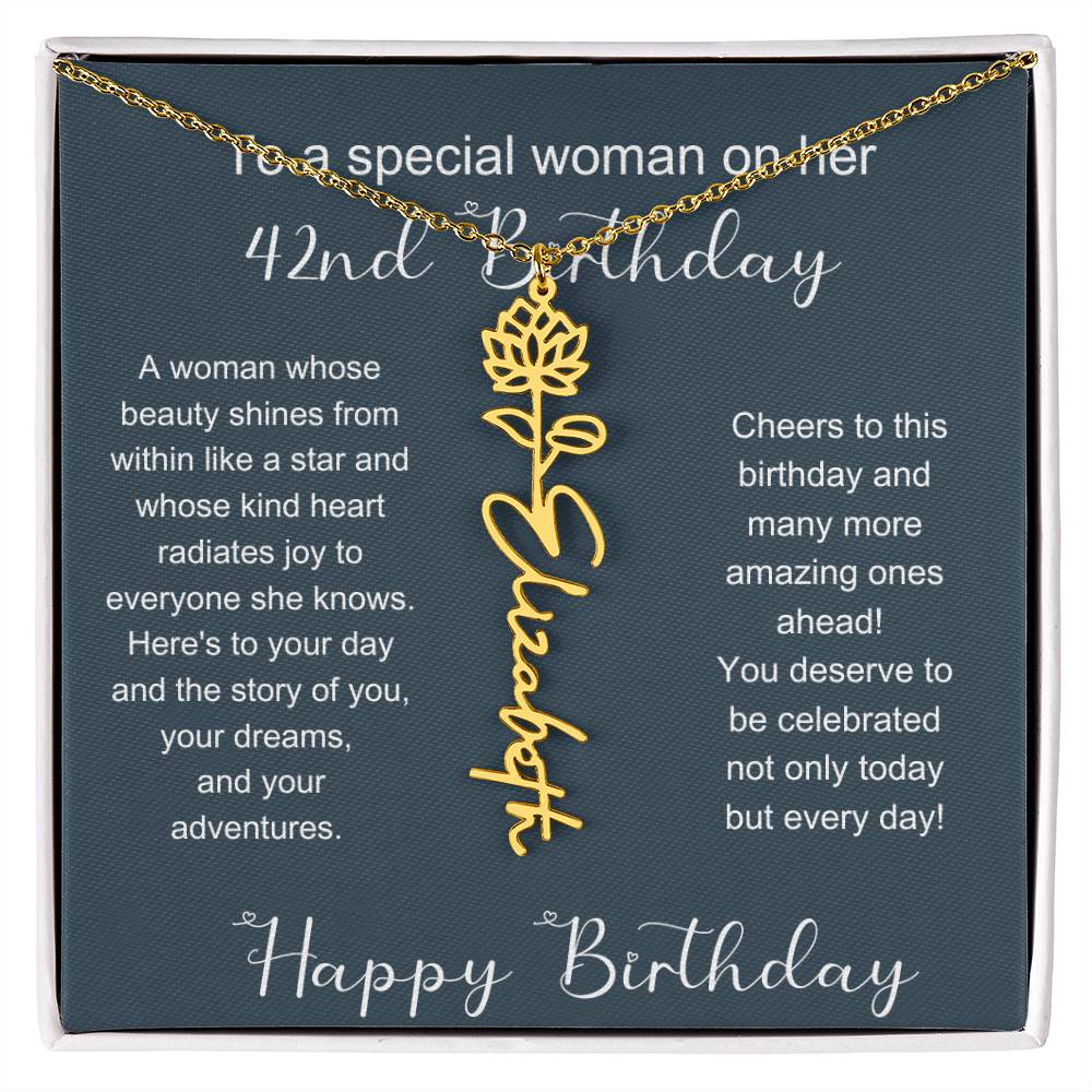 To A Special Woman On Her 42nd Birthday | Flower Name Necklace