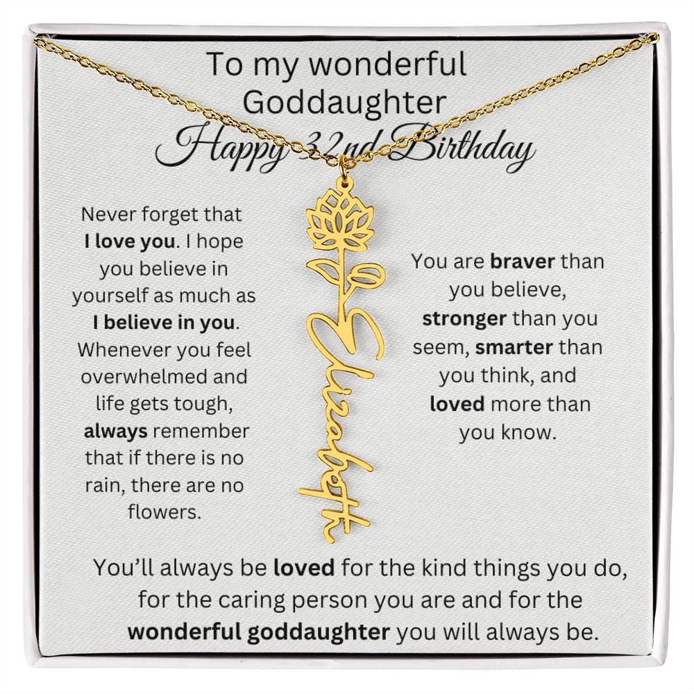 To My Wonderful Goddaughter - Happy 32nd Birthday - Flower Name Necklace