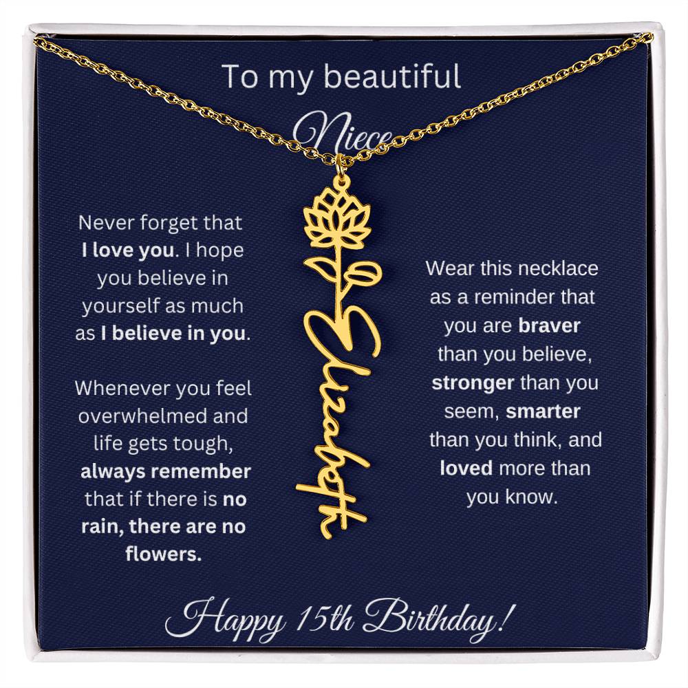 Niece 15th Birthday | Never Forget That I Love You | Birth Flower Name Necklace