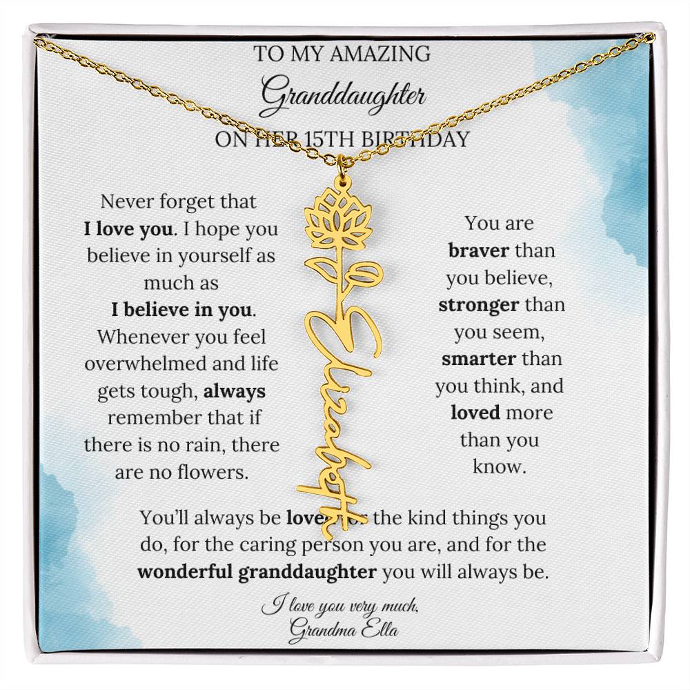 Birth Month Flower Name Necklace for My Granddaughter's 15th Birthday