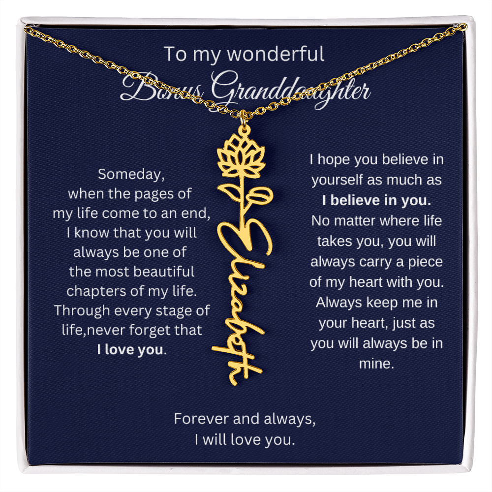 To My Bonus Granddaughter Jewelry Gift - Birth Flower Name Necklace