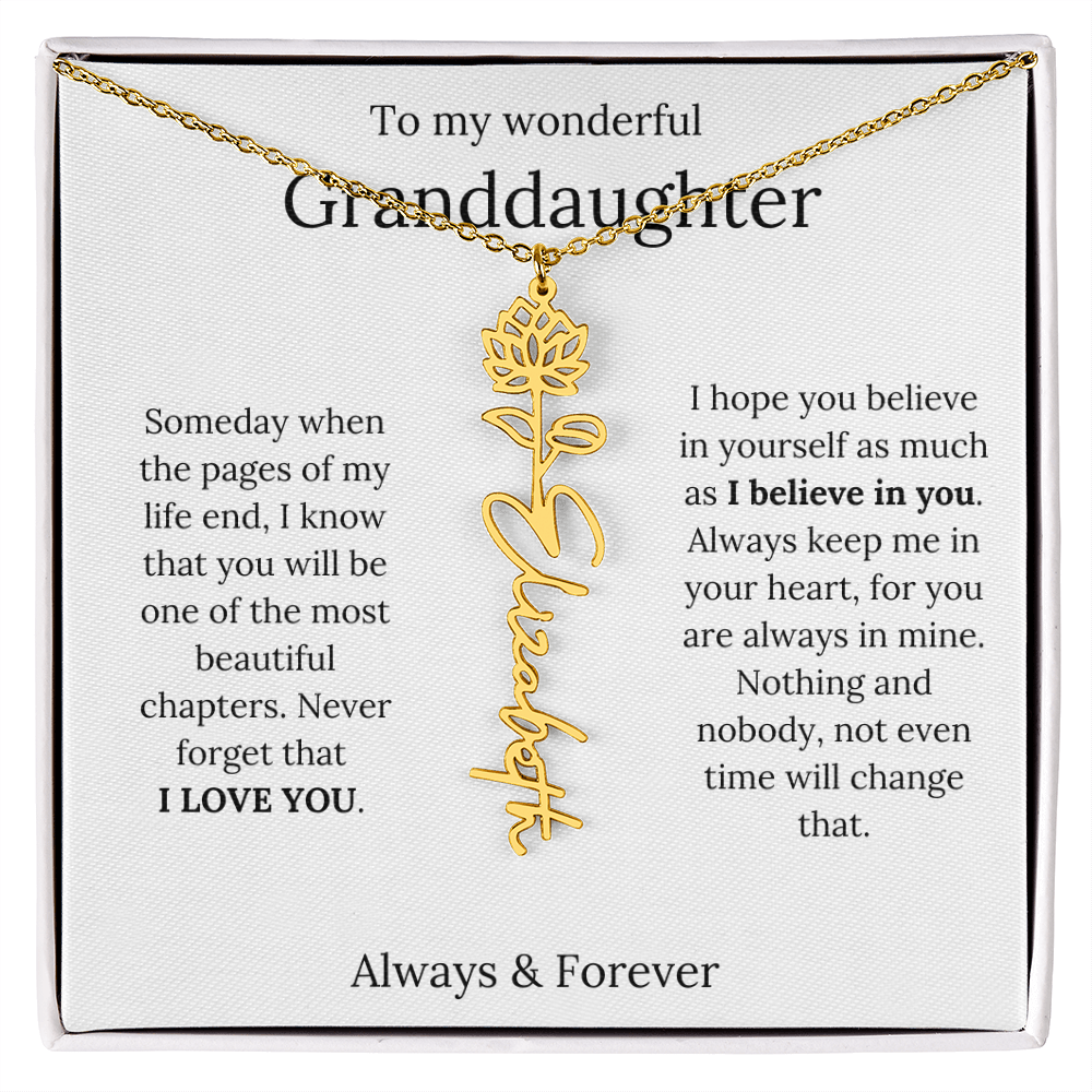 Granddaughter Personalized Keepsake Birth Flower Name Necklace
