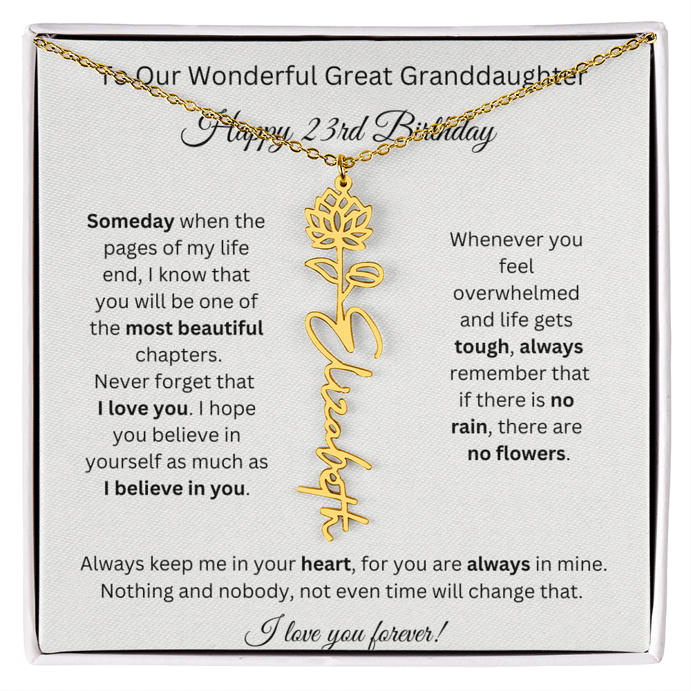Birthflower Name Necklace To My Great Granddaughter's 23rd Birthday