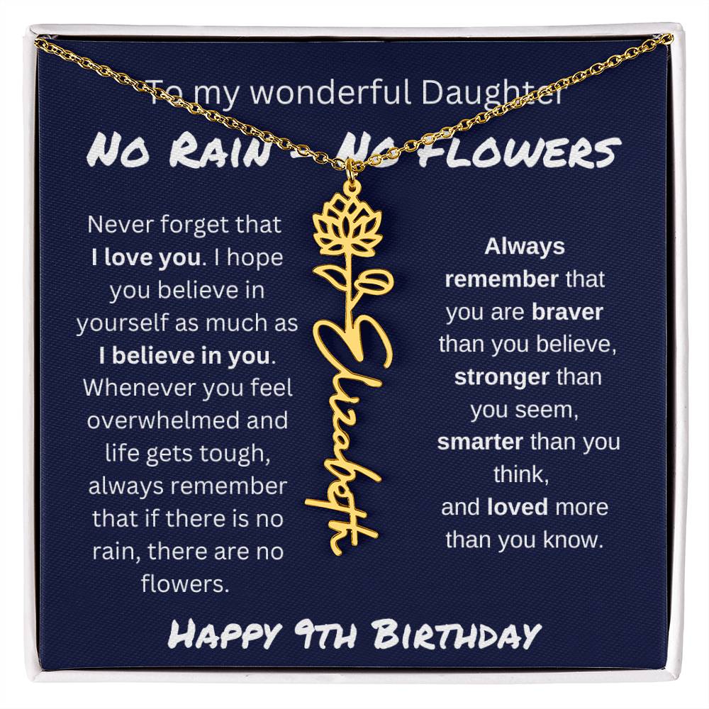 No Rain - No Flower | Happy 9th Birthday | Flower Name Necklace