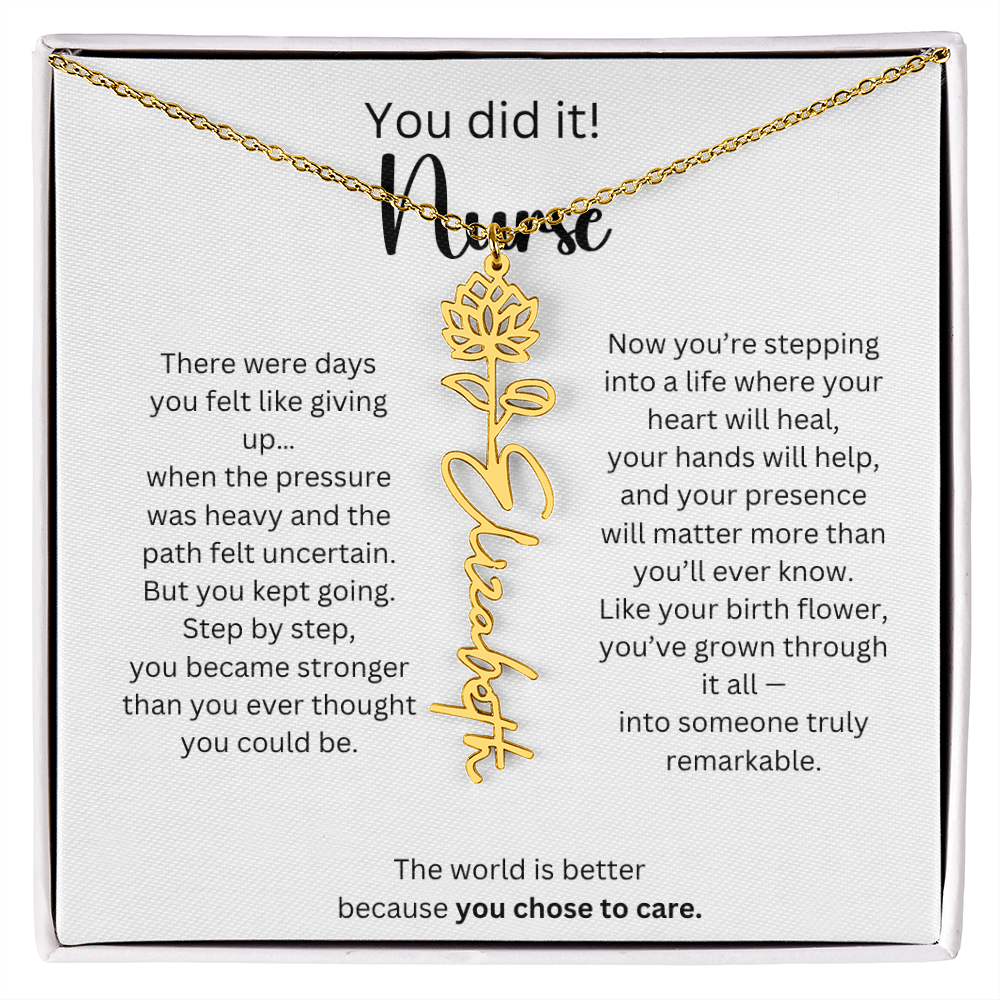 Meaningful Nurse Graduation Gift - Birth Flower Name Necklace