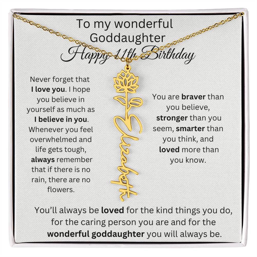 To My Wonderful Goddaughter - Happy 11th Birthday - Flower Name Necklace