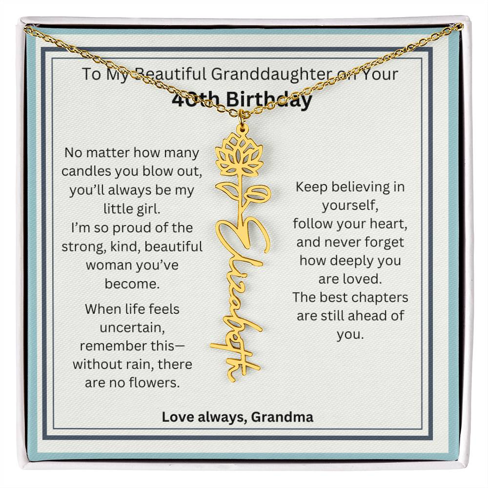 40th Birthday Gift for Granddaughter - Birth Flower Name Necklace