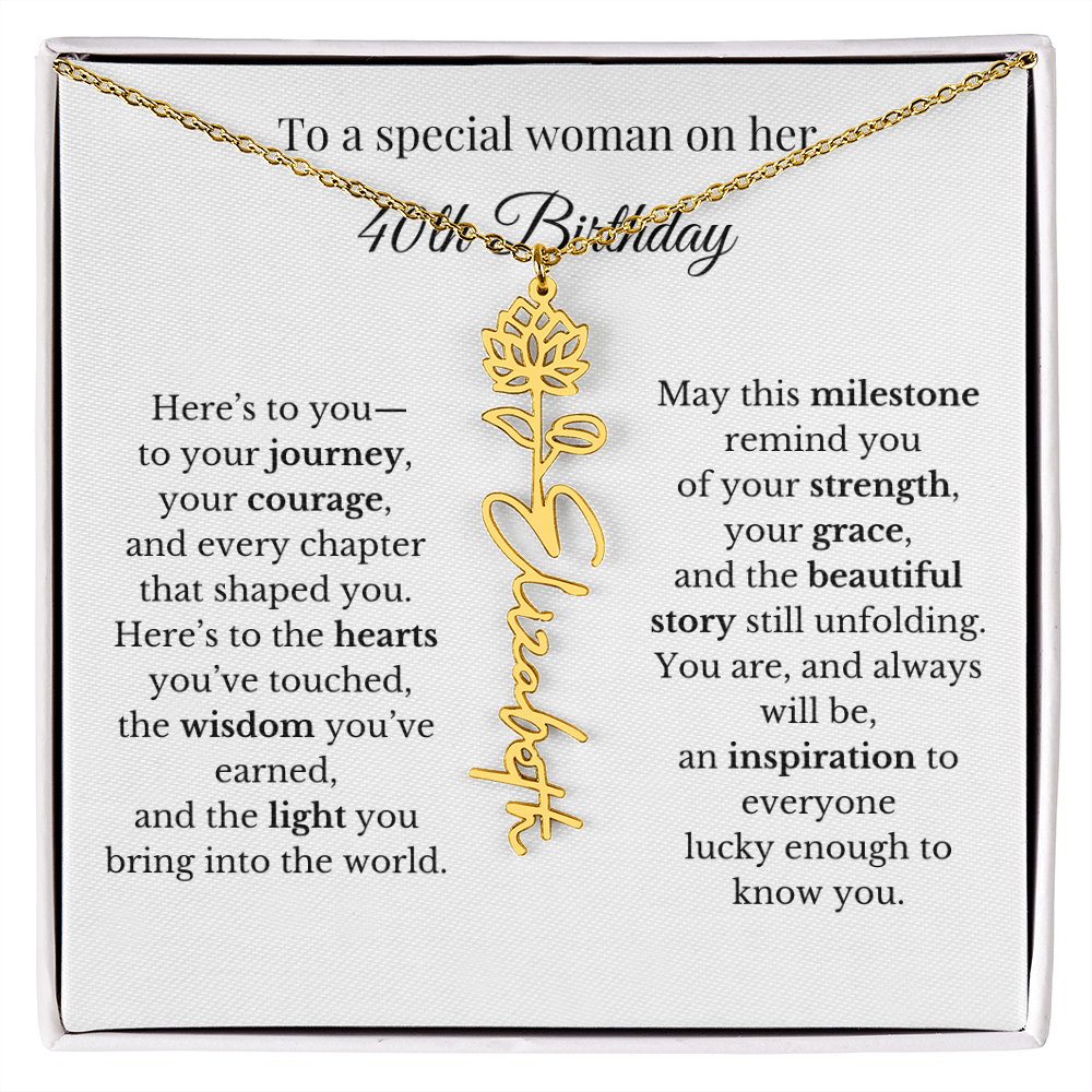 40th Birthday Gift To A Special Woman | Personalized Birth Flower Name Necklace