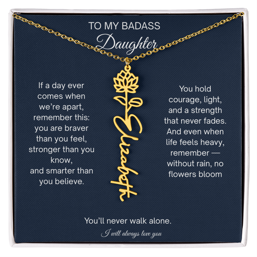 Badass Daughter Flower Name Necklace