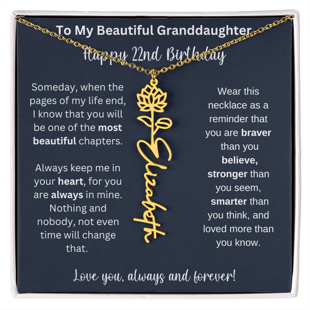 22nd Birthday Gift For Granddaughter | Personalized Birth Flower Name Necklace