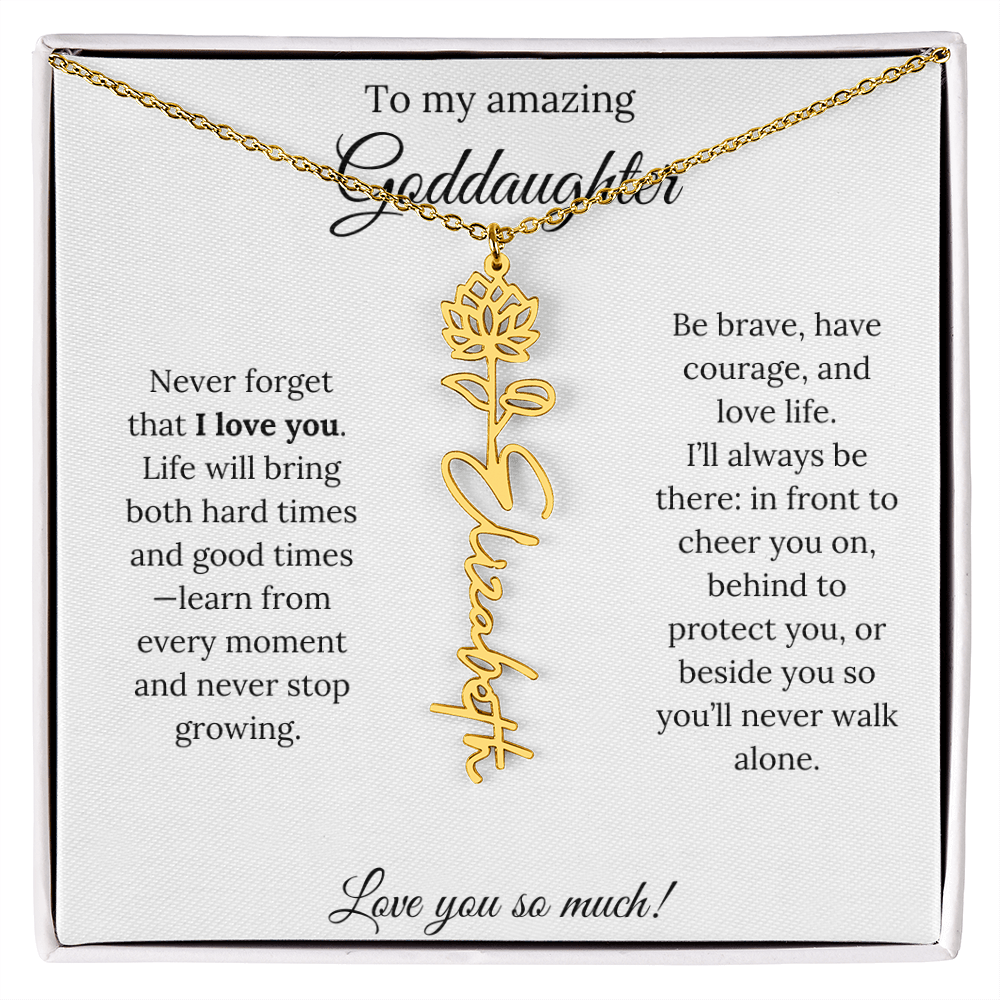 Never Forget I Love You Goddaughter Necklace – Personalized Birth Flower Jewelry + Quote Card Gift for Birthday