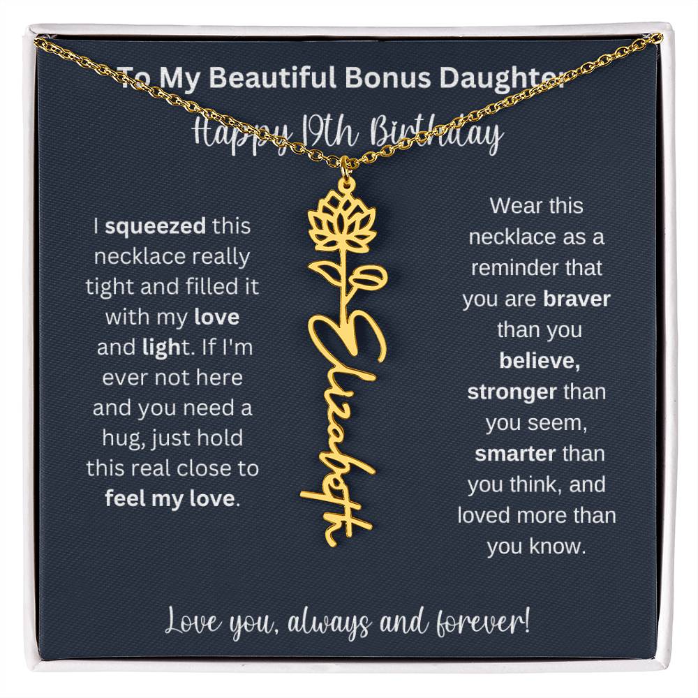 To My Beautiful Bonus Daughter | Happy 19th Birthday | Flower Name Necklace