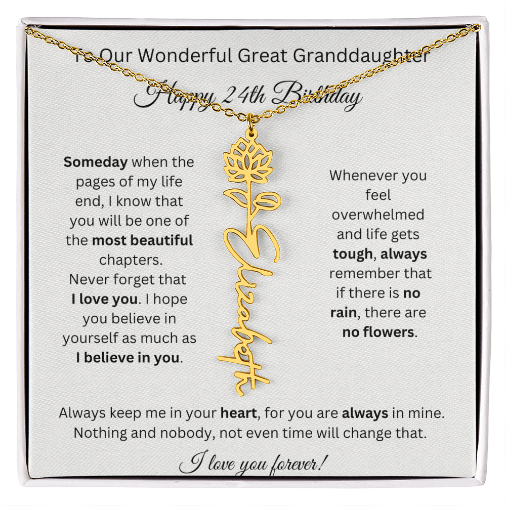 Birthflower Name Necklace To My Great Granddaughter's 24th Birthday