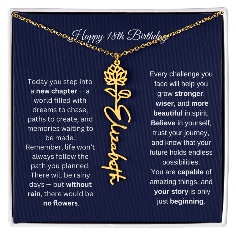 18th Birthday Birth Flower Name Necklace