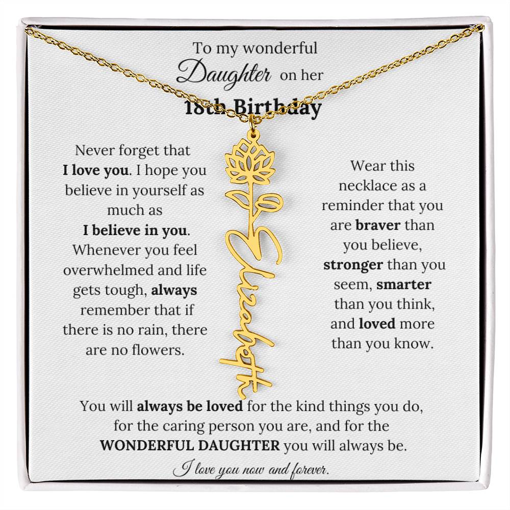 To My Wonderful Daughter On Her 18th Birthday - I Love You - Flower Name Necklace