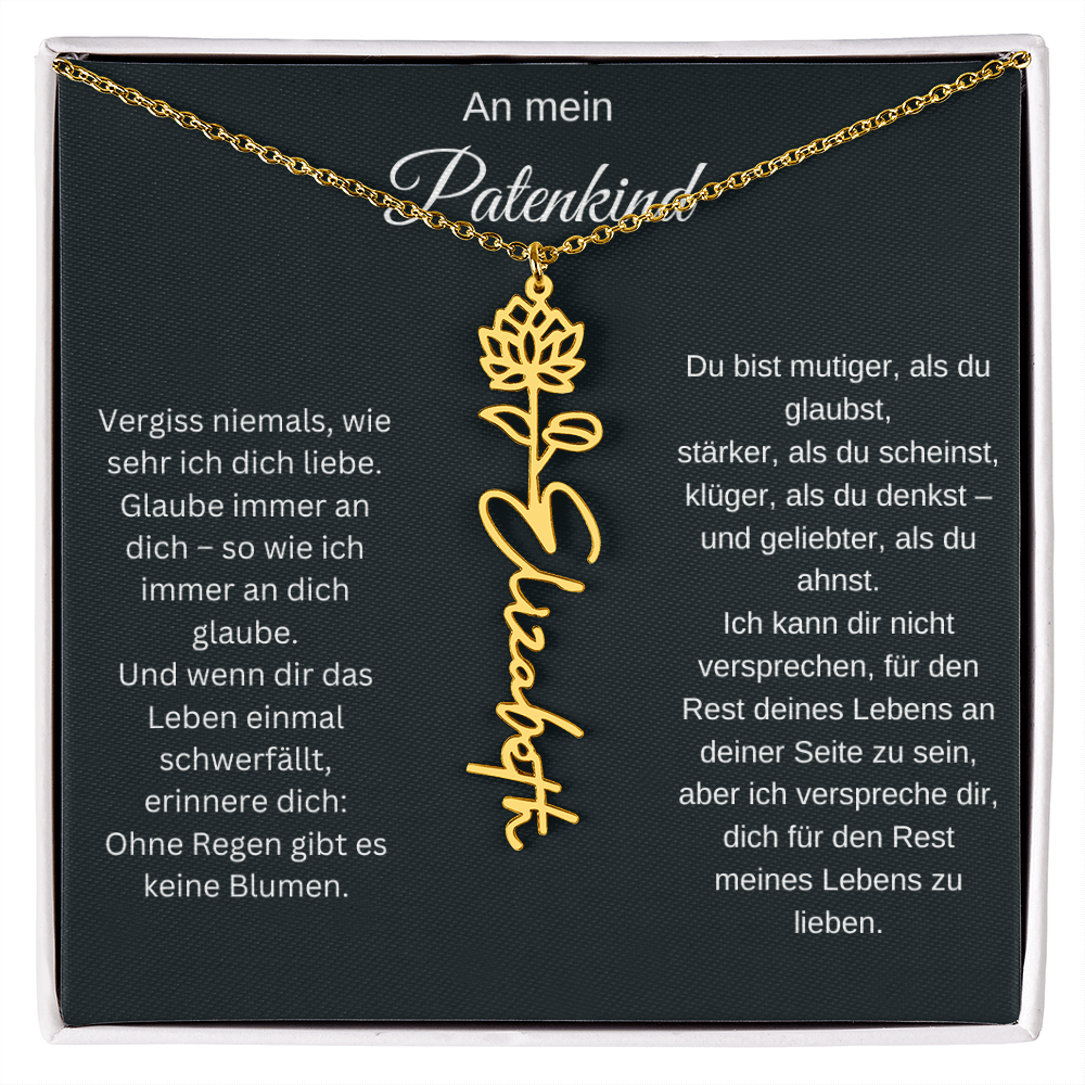 An mein Patenkind Geburtsblume Namenskette Silber Gold personalisierte Gravur