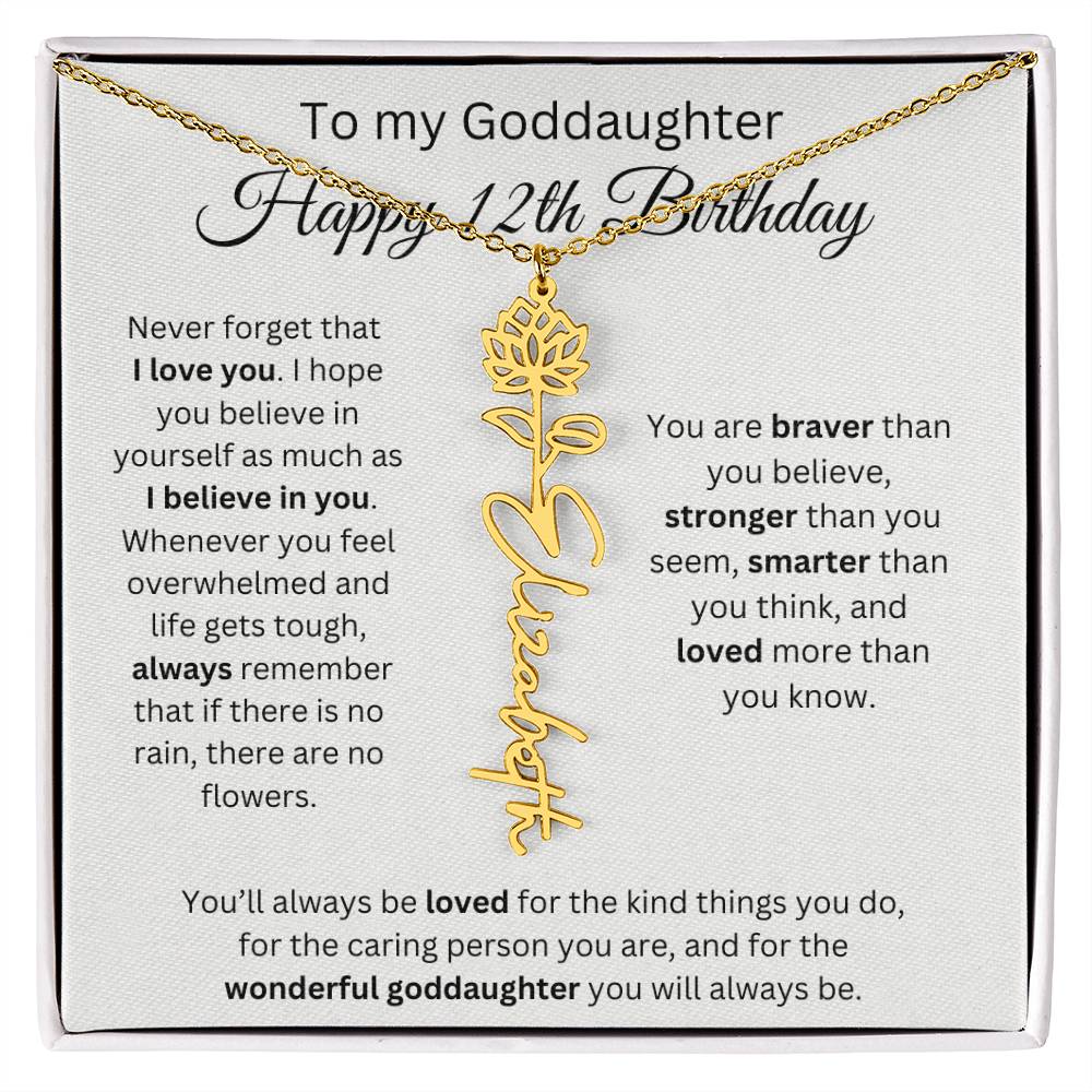 To My Goddaughter Happy 12th Birthday - Flower Name Necklace