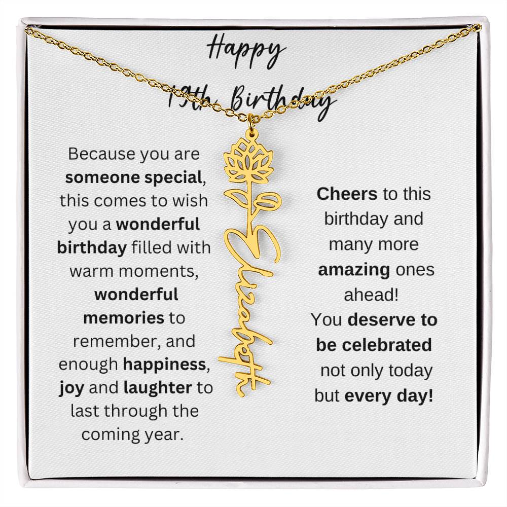Happy 19th birthday - Flower Name Necklace