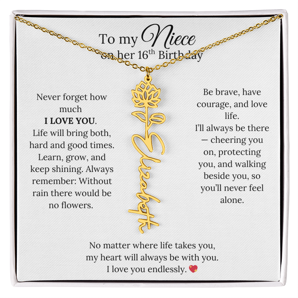16th Birthday Gift from Aunt - Personalized Birth Flower Name Necklace