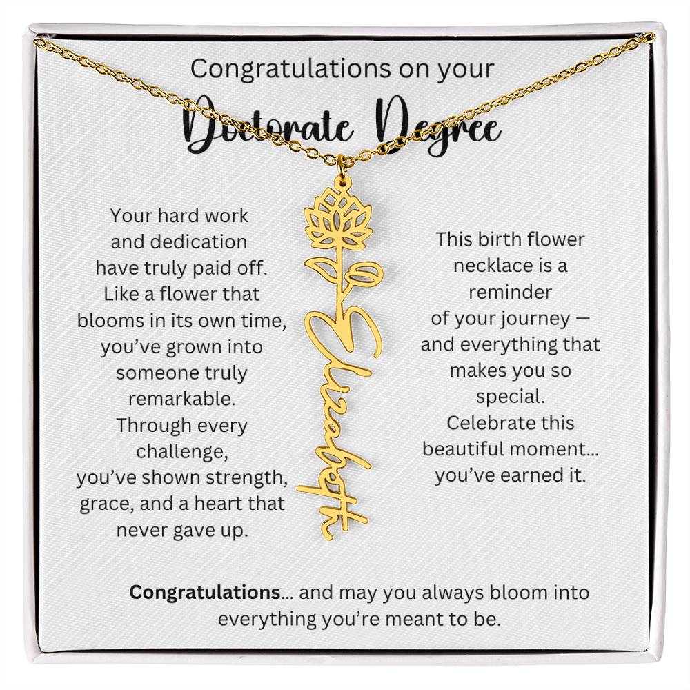 Personalized Doctorate Graduation Gift - Birth Flower Name Necklace