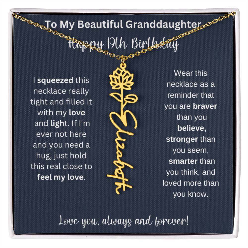 Flower Name Necklace 19th Birthday Necklace Gift To My Granddaughter