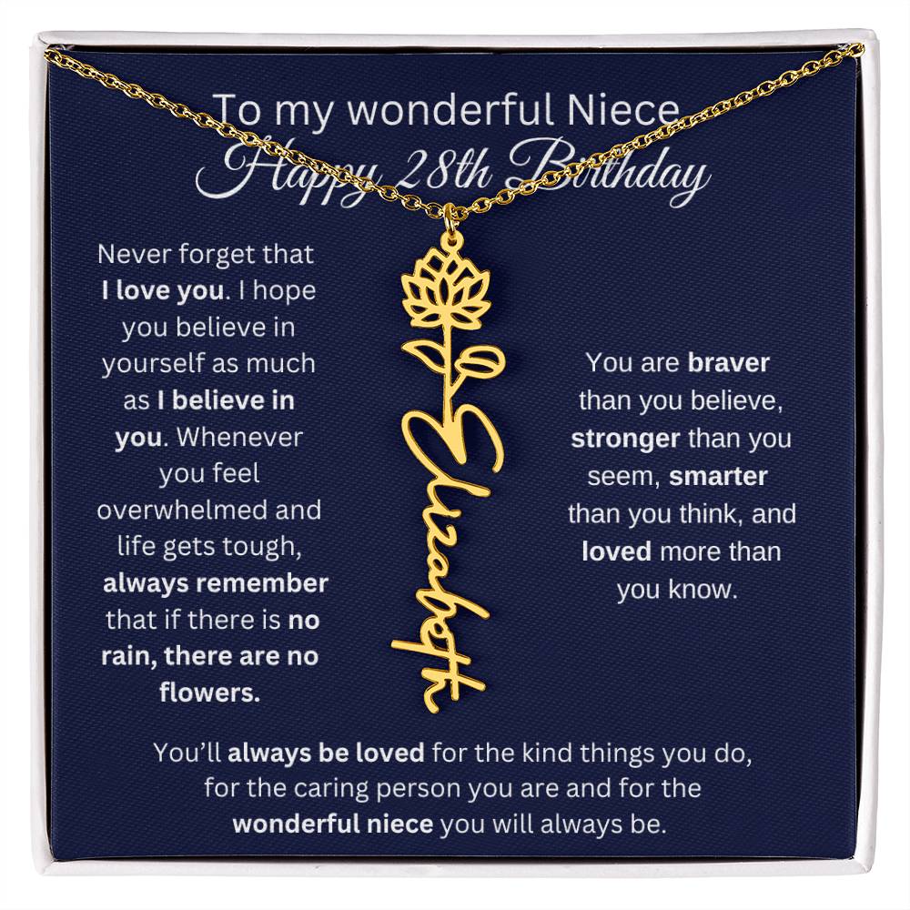 To My Wonderful Niece | Happy 28th Birthday | Flower Name Necklace