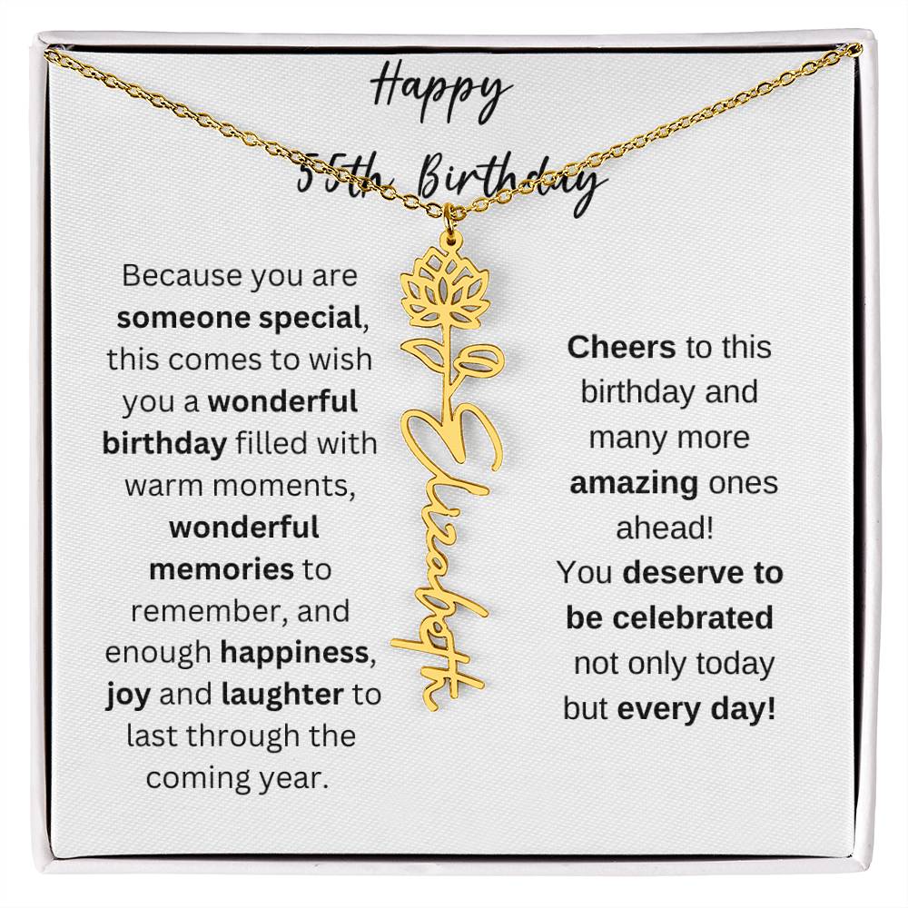 Happy 55th Birthday - Flower Name Necklace